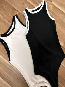 Women Bodysuits - 黑與白 - 查看 4