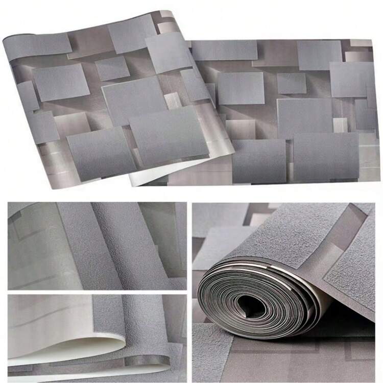 1卷灰色几何图案自粘壁纸，尺寸：17.7英寸 x 393.7英寸/196.8英寸/118.1英寸/39.3英寸，加厚3D棋盘格图案，防水防潮，可移除，适用于卧室、客厅、宿舍、电视背景墙、家居装饰、橱柜、台面、抽屉、家具翻新DIY项目。简约风格，营造奢华感，易于安装，撕开即可粘贴。 - 灰色 - 查看 9