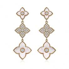 1 Pair Fashionable Long Leaf & Flower Earrings Embedded With Rhinestones, High-End Gift For Mother's Day Or Best Friend, Jewelry Valentines,Mom,Mother,Mother's Day,Gift - Three-section Four-petal Flower - View 4