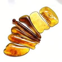 Bộ dụng cụ mát-xa Gua Sha 7 chiếc - Bấm huyệt trên mặt bằng nhựa tự nhiên Thanh thư giãn cơ đầu tự nhiên, Nâng cơ mắt & cằm đôi, Lược kinh tuyến & Bảng làm đẹp - Nhiều màu - Xem 11