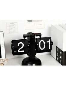 Metallic European Style Retro Flip Clock For Home & Office Desk Decor, Simple Mechanical Modern Clock With Pendulum, Suitable For Both Male And Female Students, Bookshelf, Small Platform, -007 - White - View 7