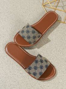 Women's Flower Pattern Slide Sandals, Casual Open Toe Summer Shoes, Lightweight Blue Slide Sandals