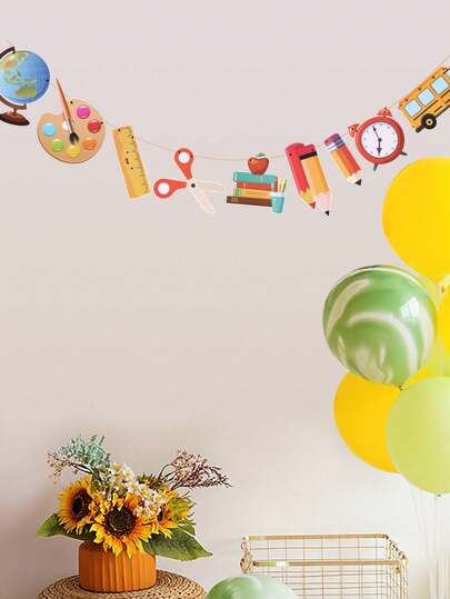 9 件套开学派对装饰套装，含“欢迎回来”横幅和纸扇