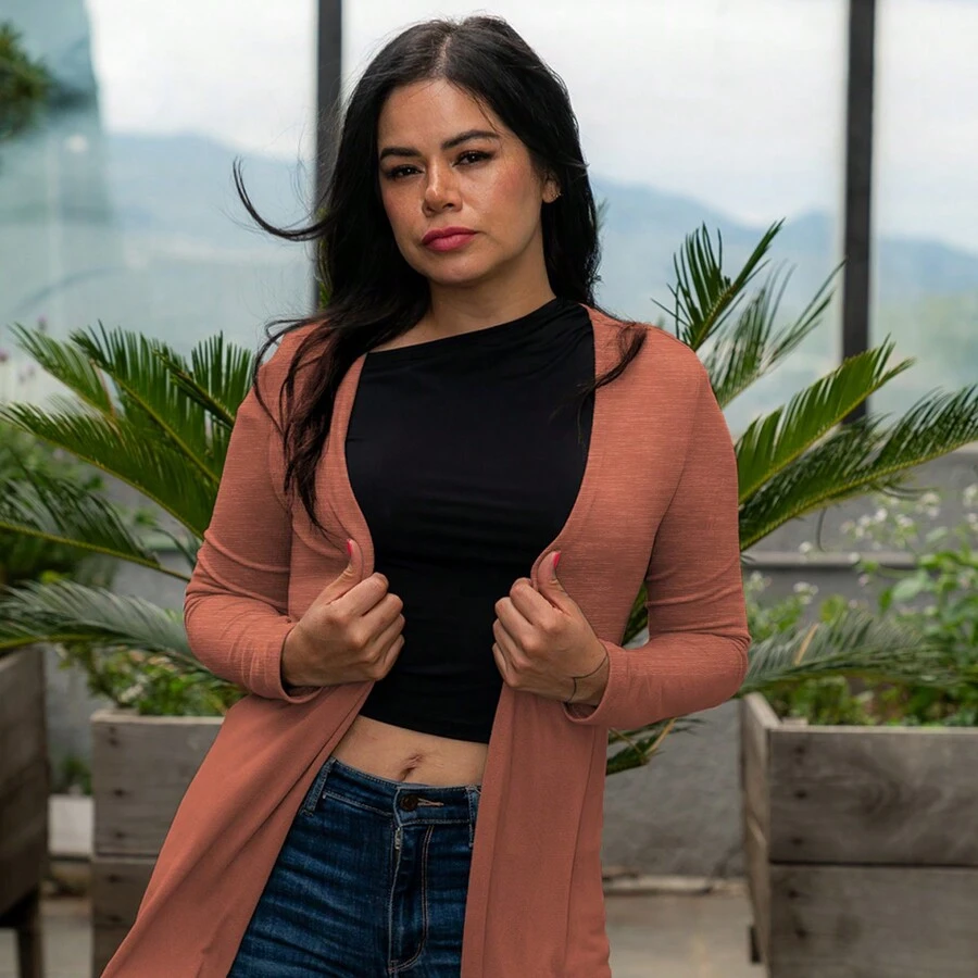 Cárdigan de moda para dama . - Naranja Quemada - Ver 1