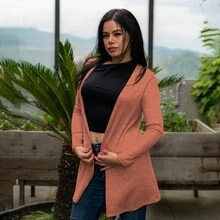Cárdigan de moda para dama . - Naranja Quemada - Ver 2