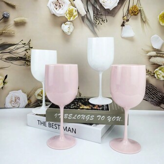 480ml Pink & White Plastic Stem Glasses, PP Material Shatterproof, Pressure Resistant Wine Glasses For Wedding/Party/Picnic, Valentine's Day Gift
