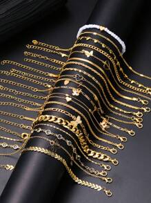 1 pièce Chaîne de cheville mode en métal avec pendentif délicat et rétro en forme de cœur papillon avec perles, strass et franges. Ensemble de plusieurs pièces pour plage, vacances, festival, rendez-vous, cadeau, port quotidien. Saint-Valentin, Mère, Fête des Mères, Cadeau