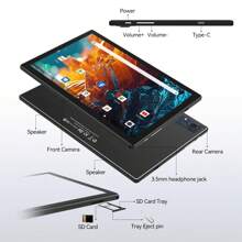 Tablet 10 pollici 5G WiFi 16(8+8) GB RAM 128GB ROM 1TB TF, 7000mAh, Octa-core 2.0GHz, tablet Android 3-in-1 con penna tastiera e penna mouse, video 1080P FHD, fotocamera 13MP, GMS|OTG|Bluetooth|FM|Nero - nero - Visualizzare 7