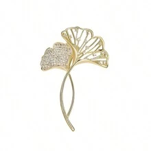 1pc Creative & Elegant Simulated Ginkgo Leaf Brooch With Rhinestones, Ideal As Brooch, Keychain Or Women's Gift For Daily Or Festival Occasions To Show Elegant Charm - Yellow Gold - View 4