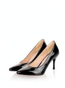 2024 New Women's Black High Heels, Comfortable & Sturdy, Punk Pointed Toe Shoes, Suitable For Work In Spring And Autumn, Plus Size Up To US 12