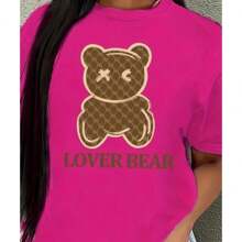 Playera Blusa Con Impresion De Oso Lover Bear Para Mujer - Rosa Fucsia - Ver 3