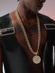 Collar de cadena con dije de dólar de diamantes de imitación para hombres y mujeres de Hip Hop, regalo de joyería perfecto para fiesta, aleación para fiesta - Amarillo Oro - Ver 9