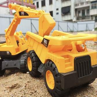 Juguete excavadora realista grande para niños - Máquina excavadora realista con inercia y movimiento deslizante, apta para jugar en la playa y el patio trasero, camión de construcción, bulldozer, cargador, de vuelta a la escuela