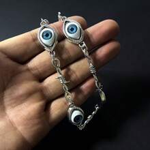Halloween Blue Eye Necklace Alien Eye Small Iron Wire Thorn Iron Neutral Necklace Hip Hop Punk Gift - Necklace - View 3