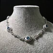 Halloween Blue Eye Necklace Alien Eye Small Iron Wire Thorn Iron Neutral Necklace Hip Hop Punk Gift - Necklace - View 1