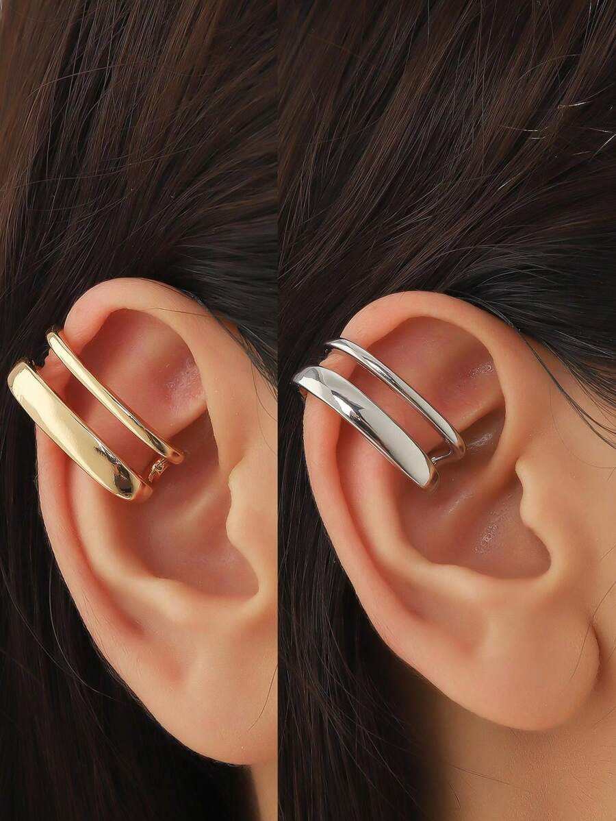 1pc Women's Clip-On Earring For Non Pierced Ears, High-End Ear Cuff Without Hole On Left Or Right Ear, Suitable For Many Occasions - Yellow Gold - View 1