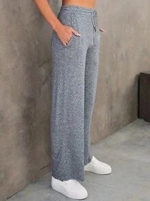 Pantalon large dété en modal pour femmes, taille élastique à cordon, pantalon gris taille haute pour la danse et le fitness - Gris - Voir 1
