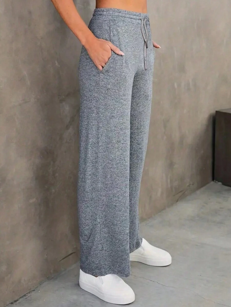 Pantalon large dété en modal pour femmes, taille élastique à cordon, pantalon gris taille haute pour la danse et le fitness - Gris - Voir 1