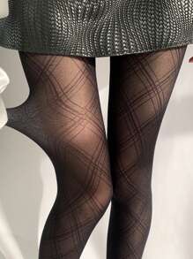 Un par de medias con estilo delgado a cuadros con patrón de diamante, pantimedia de seda negra delgada, hermosos fondos de pierna, rayas de enrejado JK, patrón geométrico, nicho, calcetines apretados puramente sexy