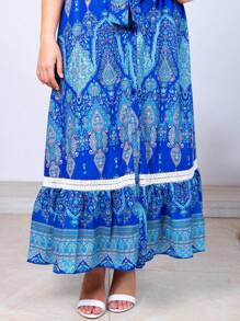 Vestido largo con abertura de boton con cuello camisero con liston en la cintura - azul real - Ver 4