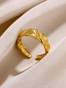 Anillos de acero inoxidable simples geométricos de moda vintage finos y ajustables abiertos para mujeres, joyería de bodas, regalos nuevos y modernos - Amarillo Oro - Ver 1
