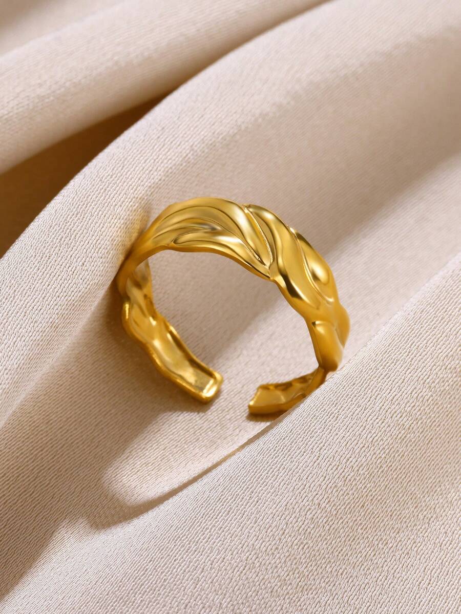 Anillos de acero inoxidable simples geométricos de moda vintage finos y ajustables abiertos para mujeres, joyería de bodas, regalos nuevos y modernos - Amarillo Oro - Ver 1