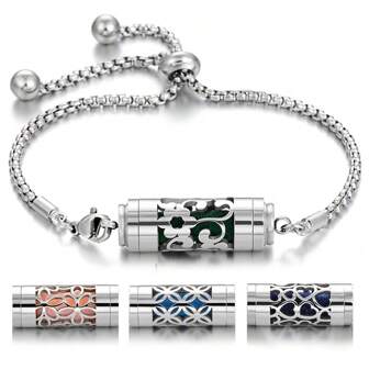 不銹鋼芳香療法手鍊擴香珠寶，可調節大小連鎖中空花朵香水香氛擴散器手環，男女戀人鎖匙手鐲