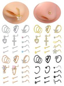 CIZME 15 Stücke stilvolle Nasenpiercing-Schmucksets aus Edelstahl mit Nasenstiften, Nasenringen und U-förmigen, L-förmigen Nasennadeln in 20G, Herz- und Sternmuster für verschiedene Anlässe, Valentinstag-Nasenpiercing-Schmuck