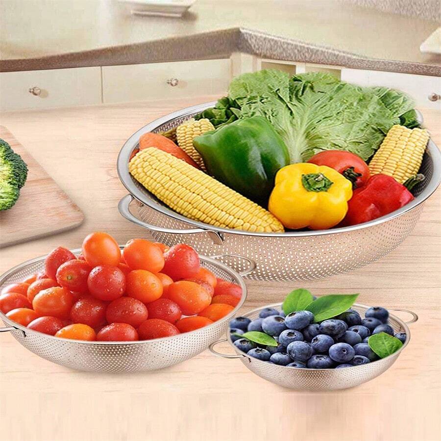 1PC,Stainless Steel Mikehole Rice Washing Sieve Washing Basket Washing Rice Filter With Handle For Pasta Washing Rice Washing Vegetables Storage - Multicolor - View 1
