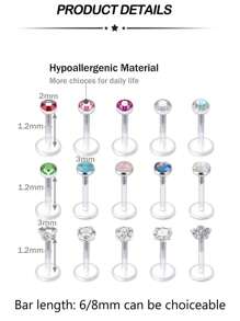9pcs  Flexible Acrylic Tragus Helix Piercing Earrings Lip Stud Bar 16G Conch Earring Retainer Bioflex Labret Piercing 6mm 8mm