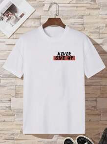 Hombres Camiseta con estampado de slogan - Blanco - Ver 2