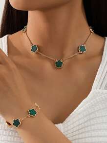 1pc Doce & Elegante Lucky Clover Pingente Colar Feminino E 1pc Pulseira Conjunto Dia Dos Namorados, Mãe, Mãe, Dia Das Mães, Presente