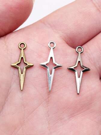 40 件 23x10 毫米（0.91x0.39 英寸）镂空星形吊坠 闪亮星形吊坠 女士 DIY 珠宝制作