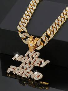 Men's Punk Style Diamond-Studded Letter Pendant Necklace, Perfect Gift Between Bros - Silver White - View 12