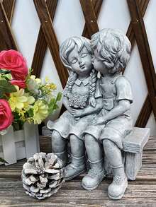 1 pieza Estatua de pareja de adorno de jardín de artesanía de resina, multicolor al azar - Multicolor - Ver 9