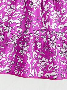 Tween Girl 2pcs/Set Floral Allover Print Halter Top And Skirt, Summer Casual & Elegant Outfits - Hot Pink - View 9