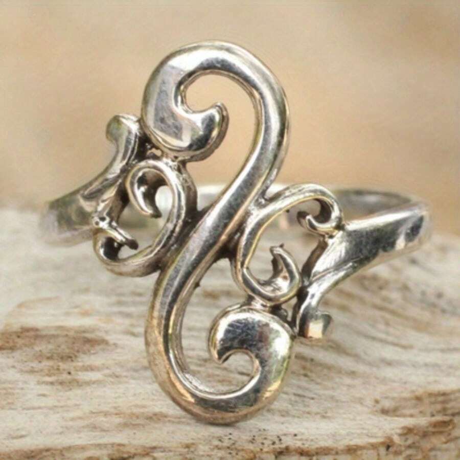 1 chiếc nhẫn rỗng không dây đơn giản và sáng tạo kiểu cổ điển với thiết kế chữ S, nhẫn dành cho nữ, món quà tuyệt vời cho cô ấy trong các dịp hàng ngày, hẹn hò, du lịch hoặc tiệc tùng - Bạc - Xem 1