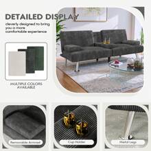 Rankok Futon Corduroy Fabric Upholstered Convertible Folding Recliner Sofa Bed - Xám - Xem 4