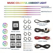 Universal 22 In 1 Streamer Car Ambient Lights RGB 64 Color LED Rainbow Acrylic Interior Automotive LED Lights Strip Symphony Atmosphere Lamp Kit Remote APP Control Car Neon Lights, With Music Sync Function Can Continue To Use For 100000 Hours - 256 Colors - View 10