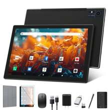Tablet 10 pollici 5G WiFi 16(8+8) GB RAM 128GB ROM 1TB TF, 7000mAh, Octa-core 2.0GHz, tablet Android 3-in-1 con penna tastiera e penna mouse, video 1080P FHD, fotocamera 13MP, GMS|OTG|Bluetooth|FM|Nero - nero - Visualizzare 1