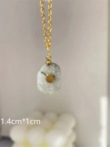 1個灰色天然石頸鏈，金色太陽造型，復古不鏽鋼珠寶，適合女士，新品禮物