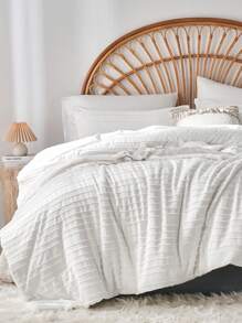 7 Piece Bed In A Bag Striped Tufted Comforter Set,Shabby Chic Boho Comforter And Sheet Set, All Season Soft Microfiber Complete Bedding Set - 白色 - 查看 2