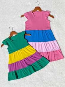 Shein Kids Vestido 3 Marias Manga Japonesa para meninas 100% Algodão 2 a 8 anos - Multicolorido - Visão 4