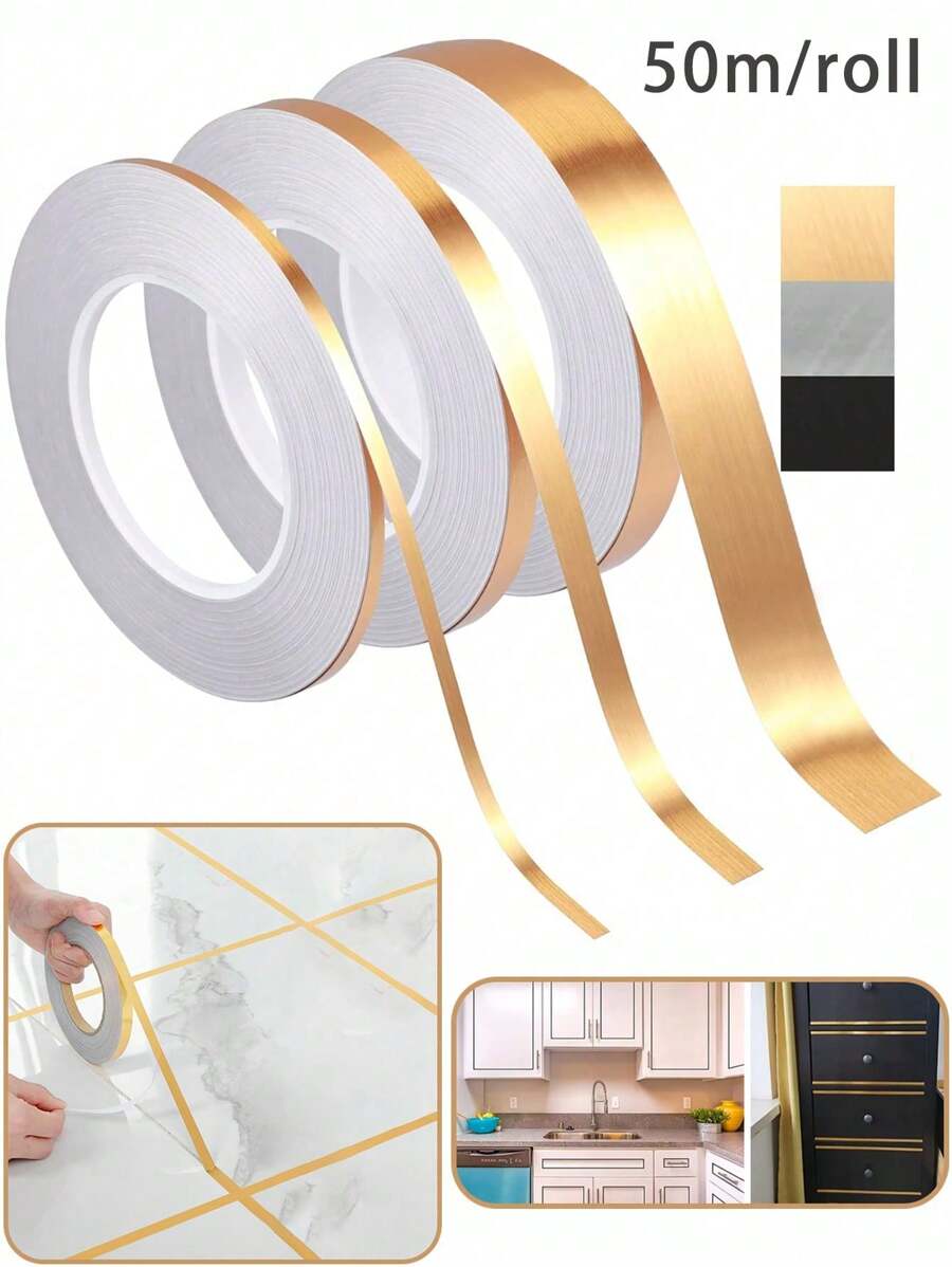 1 Roll, 50m Waterproof Floor/Wall Self-Adhesive Sealant Tape, For Ceramic Tile Seam Edges, Home Decor, Stickers, Wall Decal, Vinyl Decal For Home Decorations, Spring Decoration Items Refresh Your Home, Rama Decoration Stickers - Multicolor - View 1