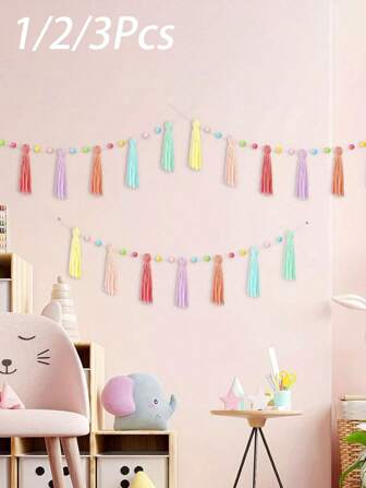 1/2/3 件彩虹流苏花环，彩色流苏横幅装饰壁挂家居装饰波西米亚流苏花环教室彩色流苏花环横幅装饰墙用于婚礼生日派对用品房间装饰装饰、家居装饰、房间装饰、墙面装饰