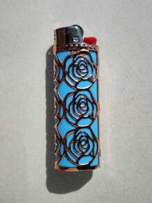 1 pieza Encendedor BIC J6 con diseño de rosa hueca, funda de encendedor de metal (solo para BIC J6), cubierta de encendedor, accesorio de encendedor
