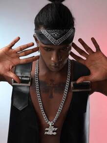 Men's Punk Style Diamond-Studded Letter Pendant Necklace, Perfect Gift Between Bros - Silver White - View 11