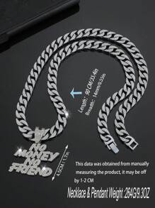 Men's Punk Style Diamond-Studded Letter Pendant Necklace, Perfect Gift Between Bros - Silver White - View 7