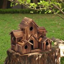 1入組戶外花園木質鳥屋，木製蜂鳥巢，花園戶外鳥巢別墅，戶外鳥類園藝掛件餵鳥器 - 黃色 - 查看 4