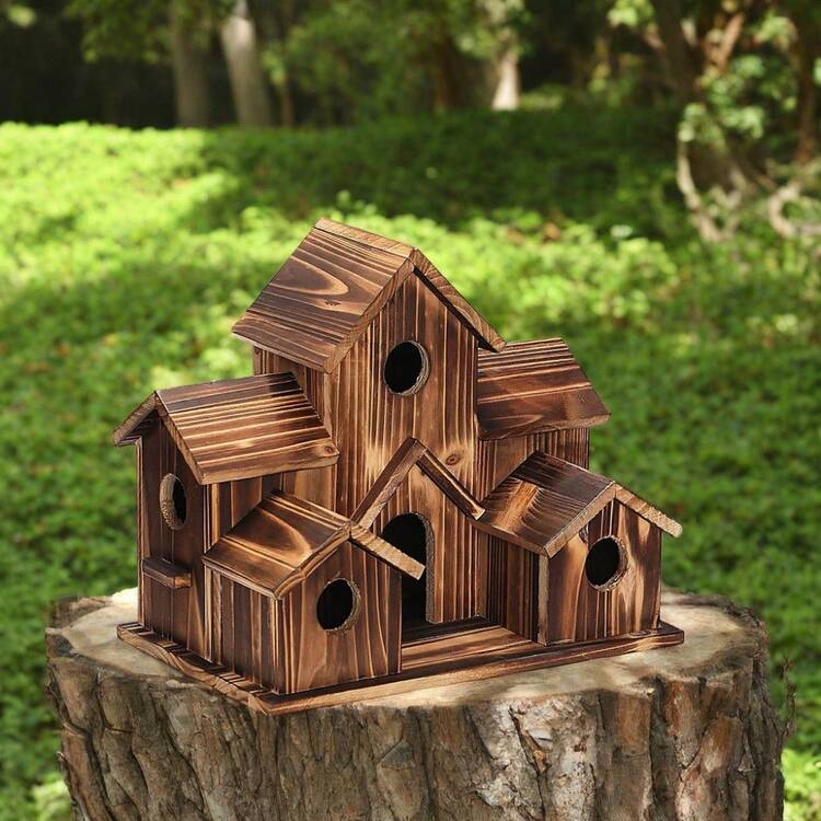 1入組戶外花園木質鳥屋，木製蜂鳥巢，花園戶外鳥巢別墅，戶外鳥類園藝掛件餵鳥器 - 黃色 - 查看 6